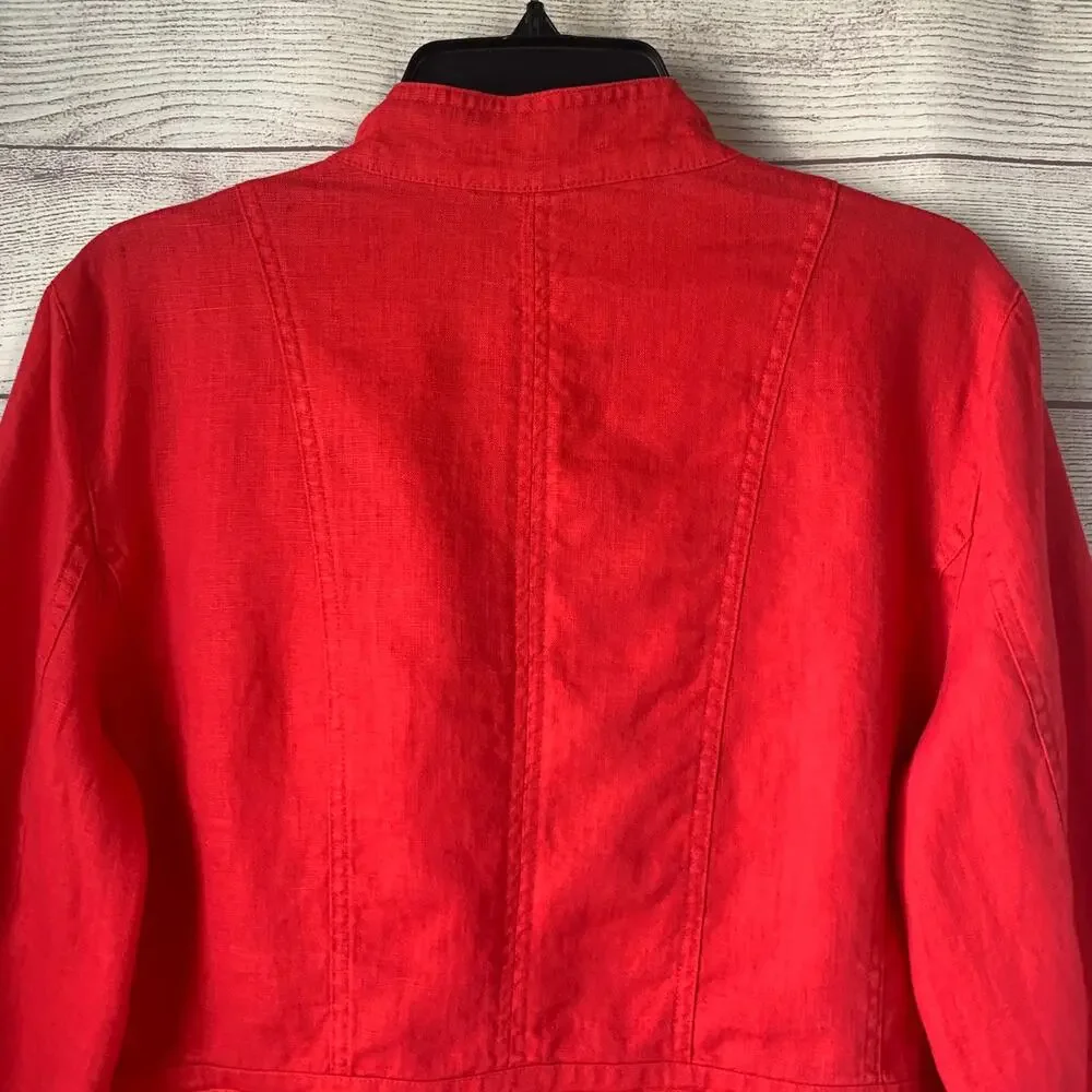 Multiples Pink Linen Blazer Jacket with Ruffle Detail 3/4 Sleeves Size L